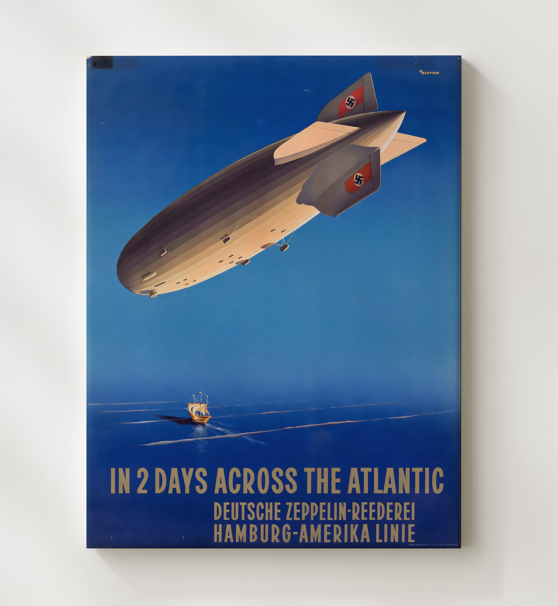 Zeppelin Across the Atlantic Vintage Travel Print 20x24 Canvas travel wall art print