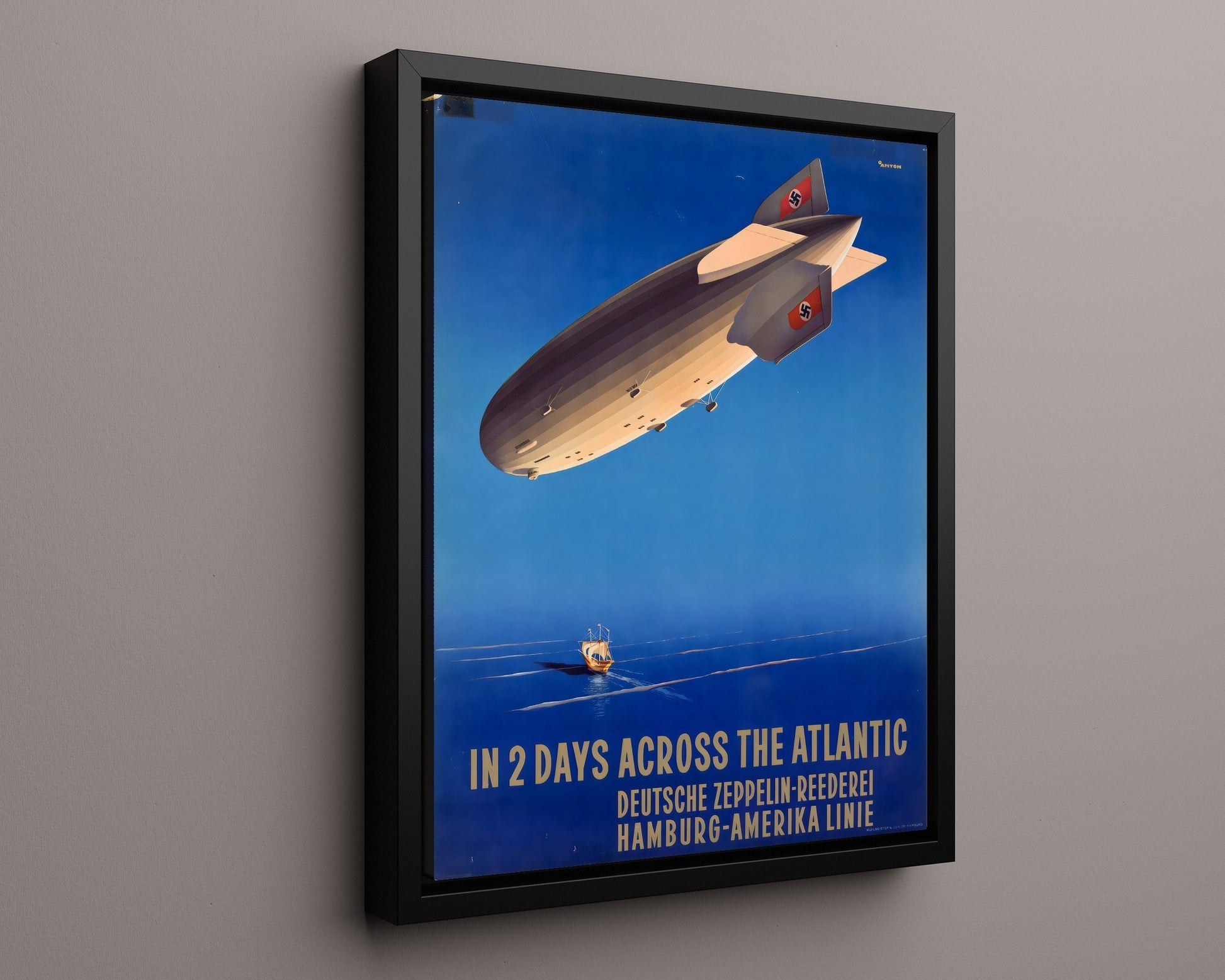 Classic Travel Poster - Zeppelin - Across the Atlantic Travel Vintage Framed Prints Floating Canvas 16x20
