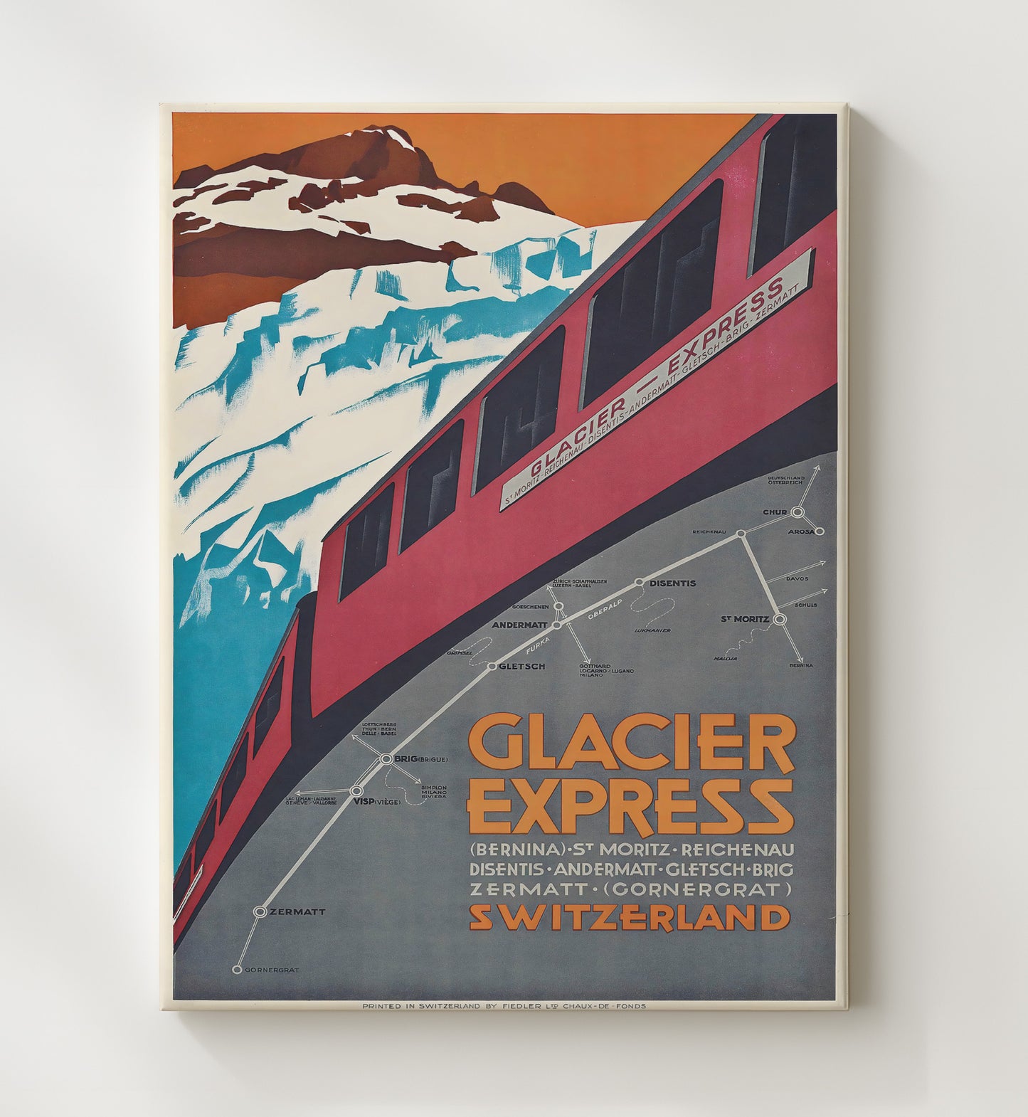 Zermatt Glacier Express Train Vintage Travel Print 20x24 Canvas travel wall art print