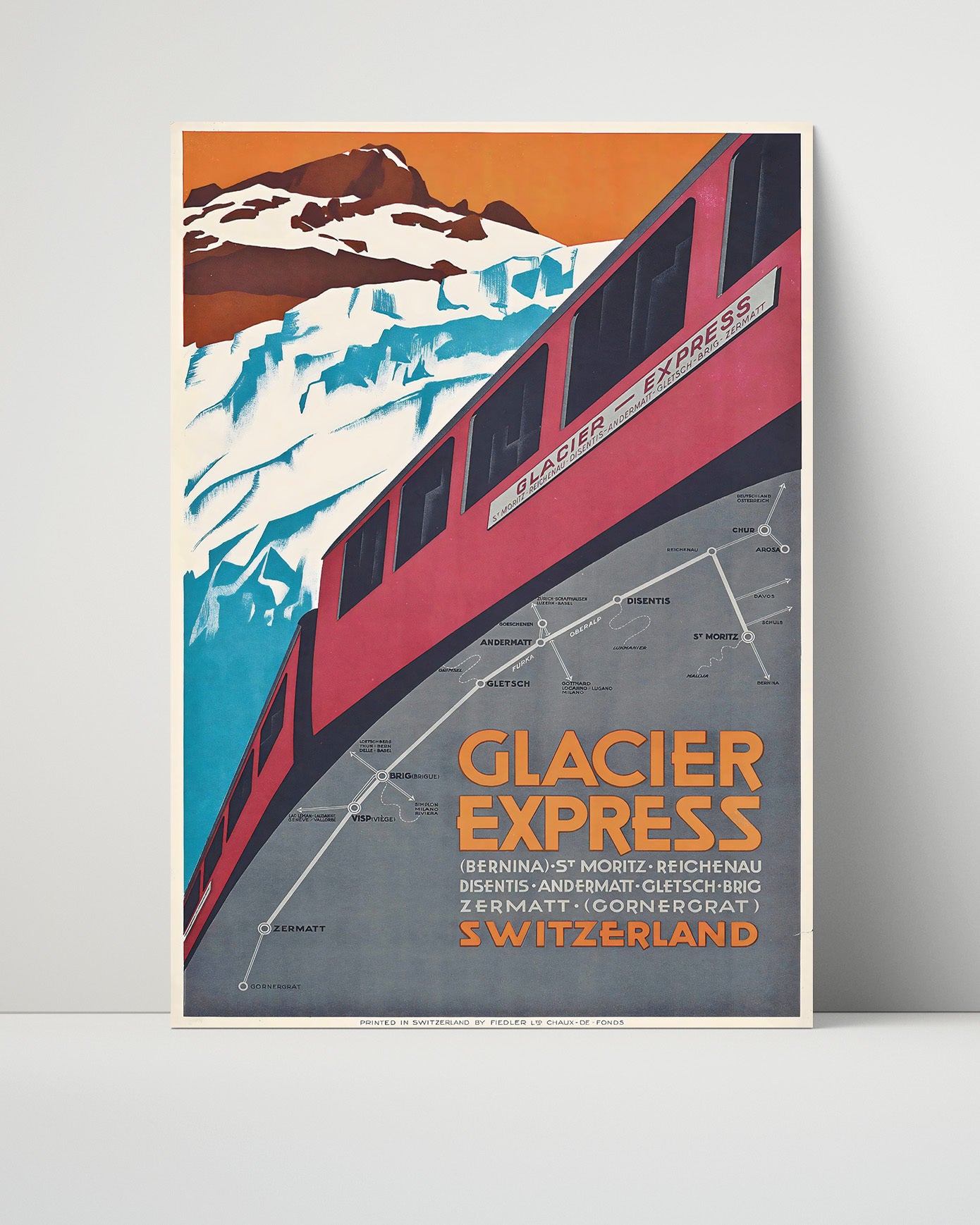 Zermatt Glacier Express Train Vintage Travel Print 16x20 Unframed Print travel wall art print
