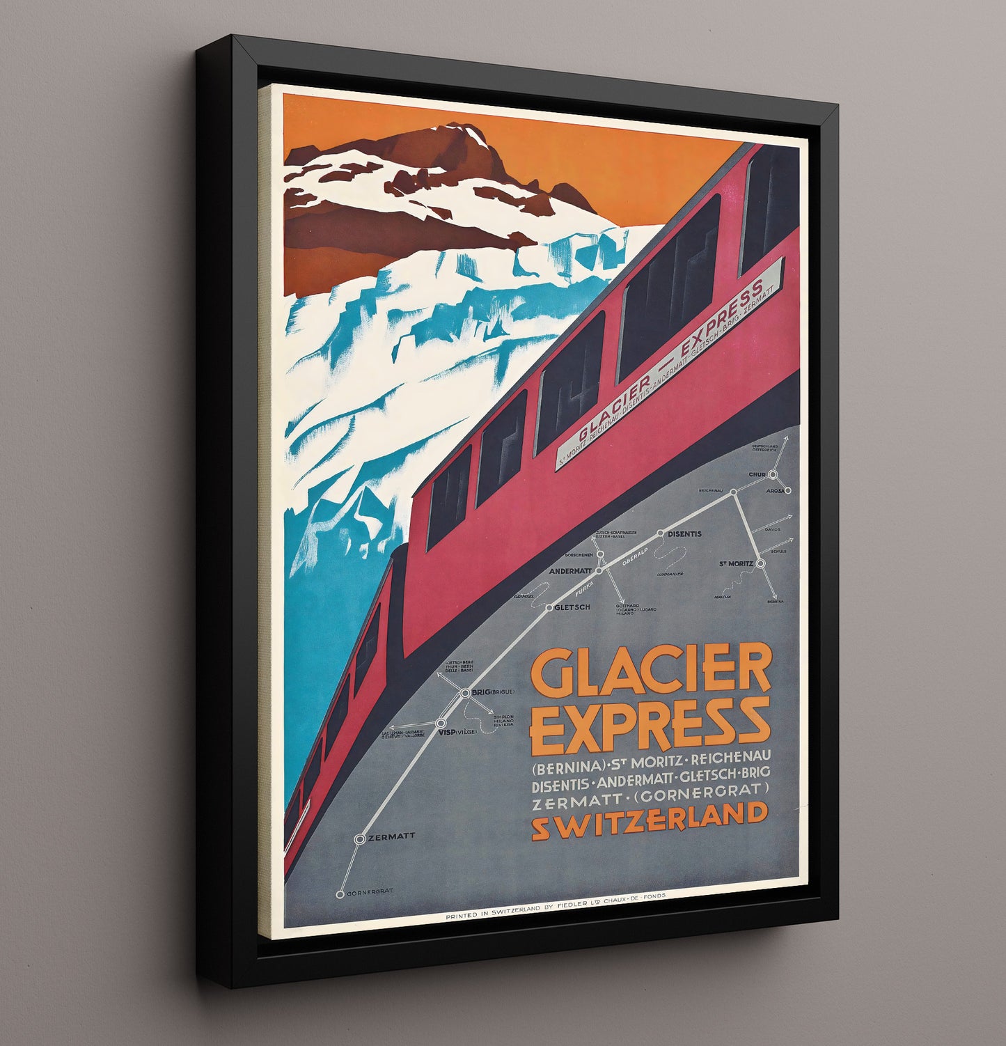 Zermatt Glacier Express Train Vintage Travel Print 16x20 Framed Canvas travel wall art print