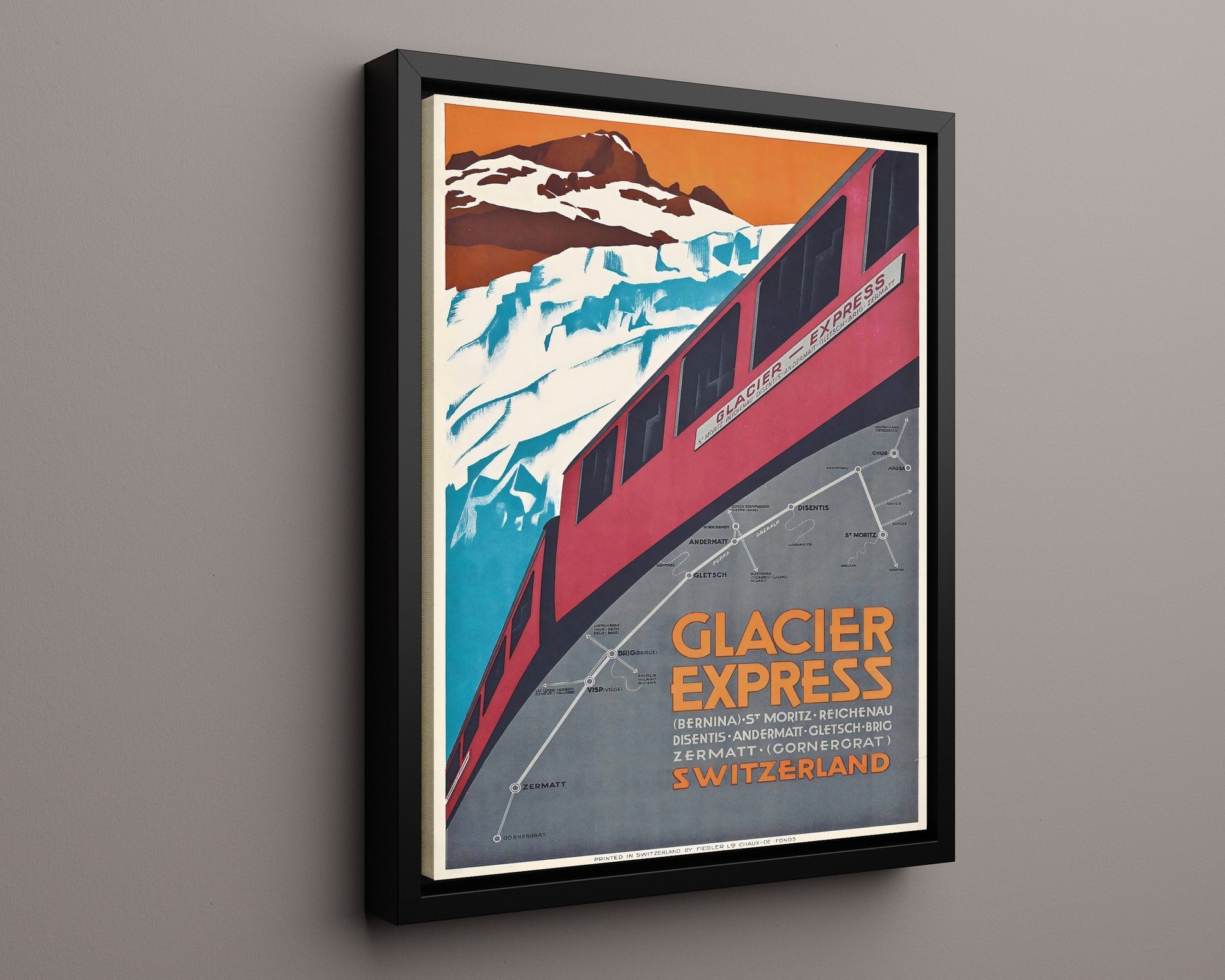 Classic Travel Poster - Zermatt - Glacier Express Train Travel Vintage Framed Prints Floating Canvas 16x20
