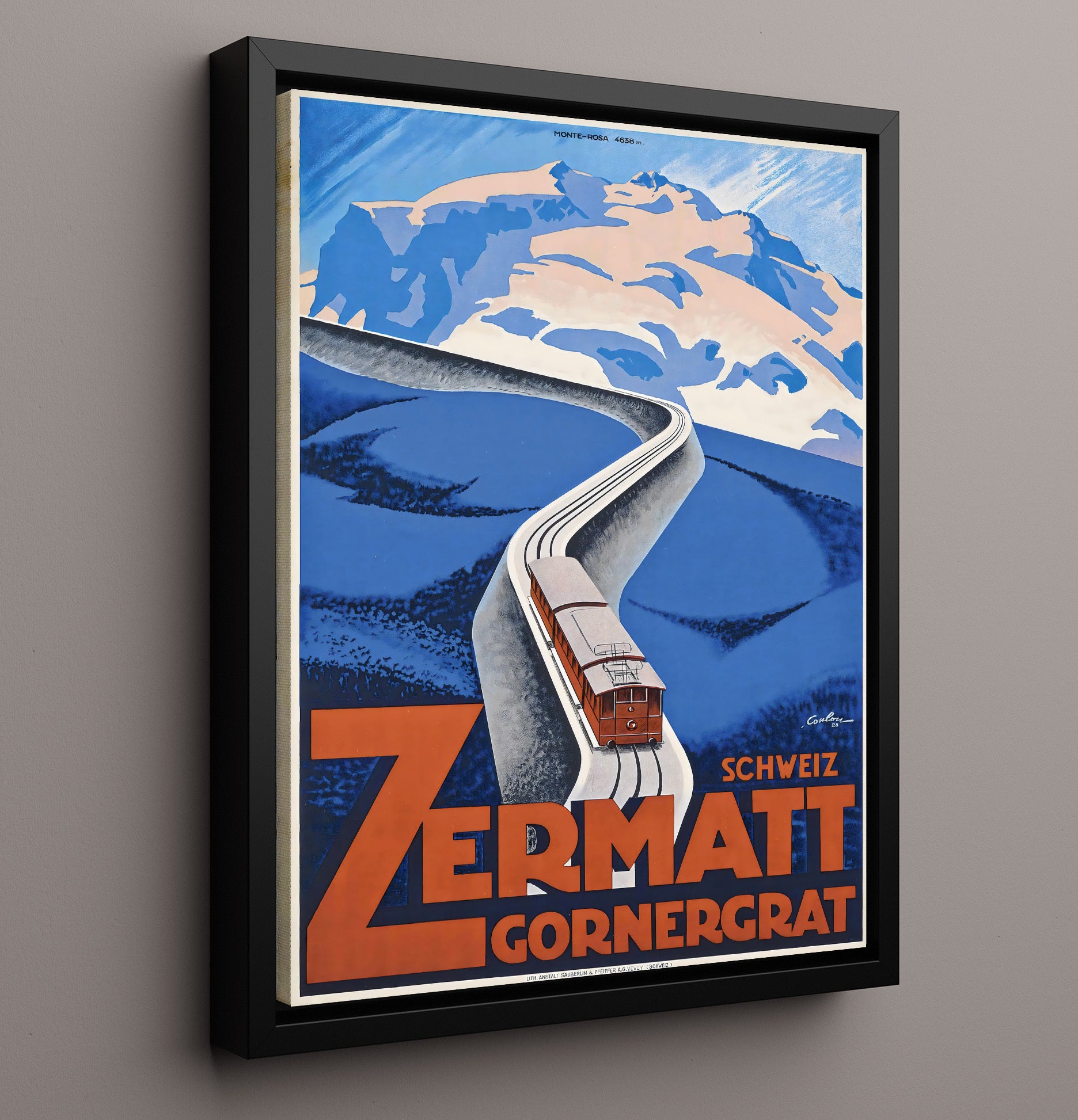 Zermatt Gornergrat Railway Vintage Travel Print 16x20 Framed Canvas travel wall art print