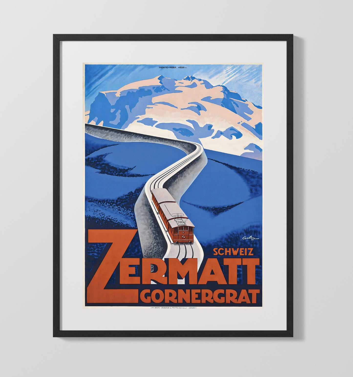 Zermatt Gornergrat Railway Vintage Travel Print 16x20 Gallery Frame travel wall art print