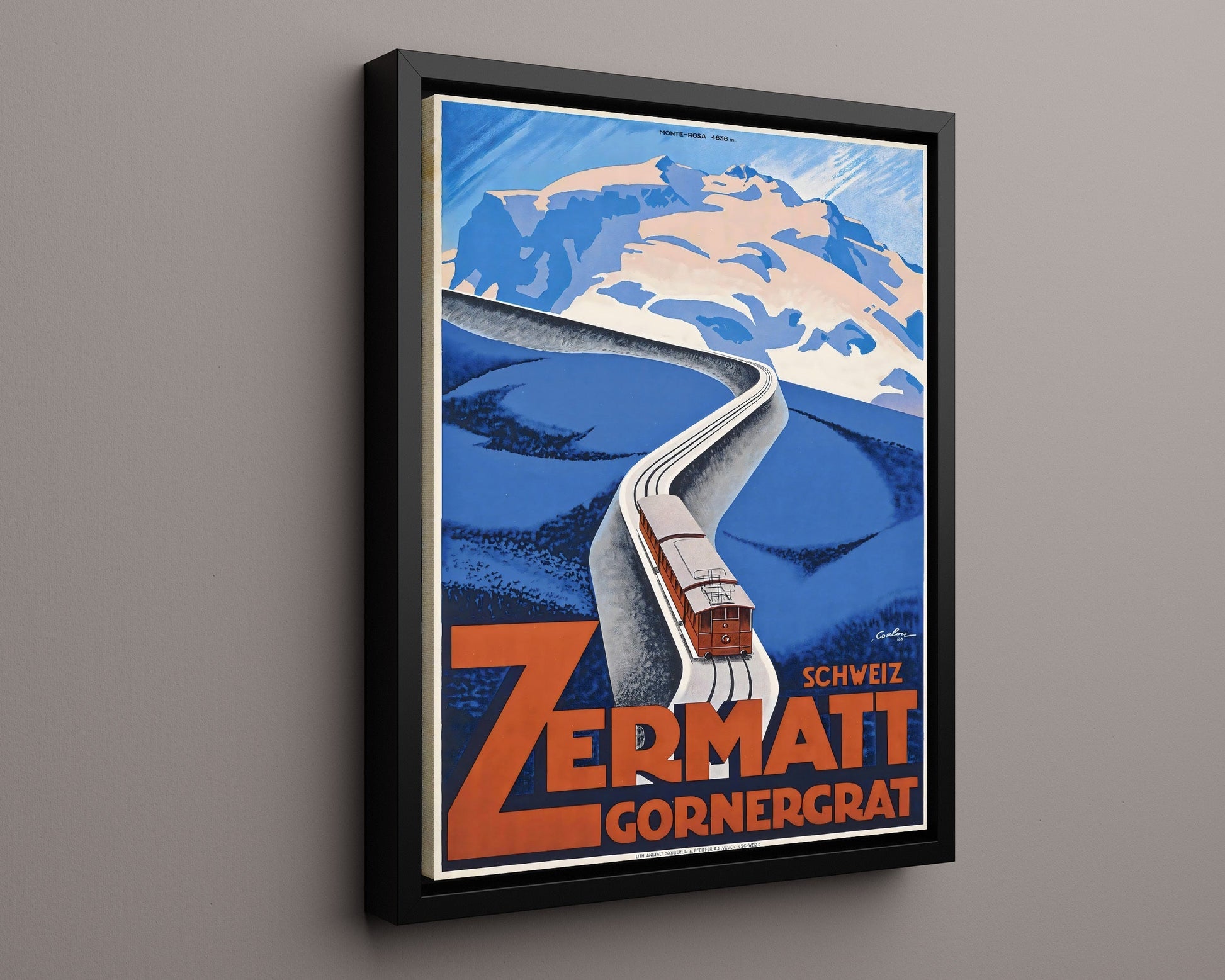 Classic Travel Poster - Zermatt - Gornergrat Railway Travel Vintage Framed Prints Floating Canvas 16x20