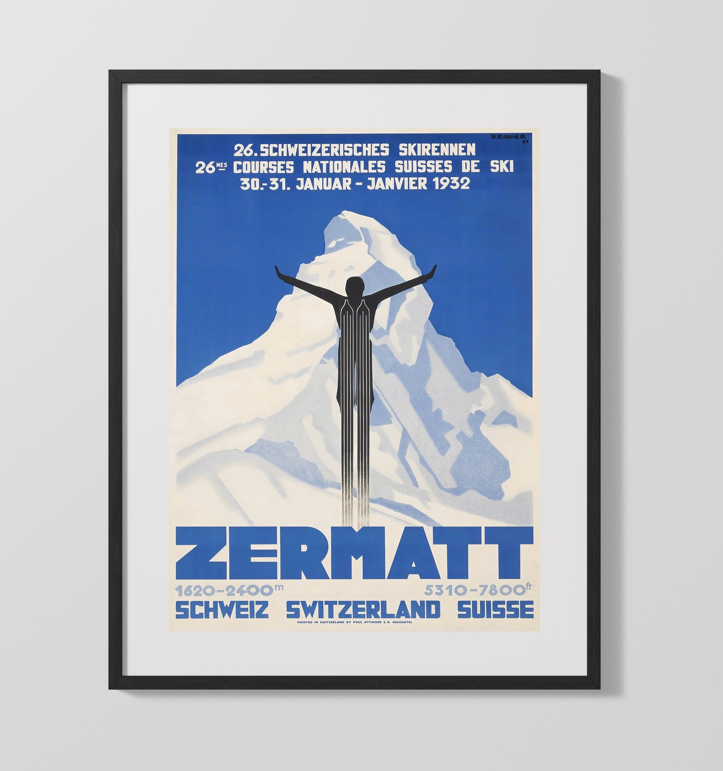 Zermatt Ski Races Vintage Travel Print 16x20 Gallery Frame travel wall art print