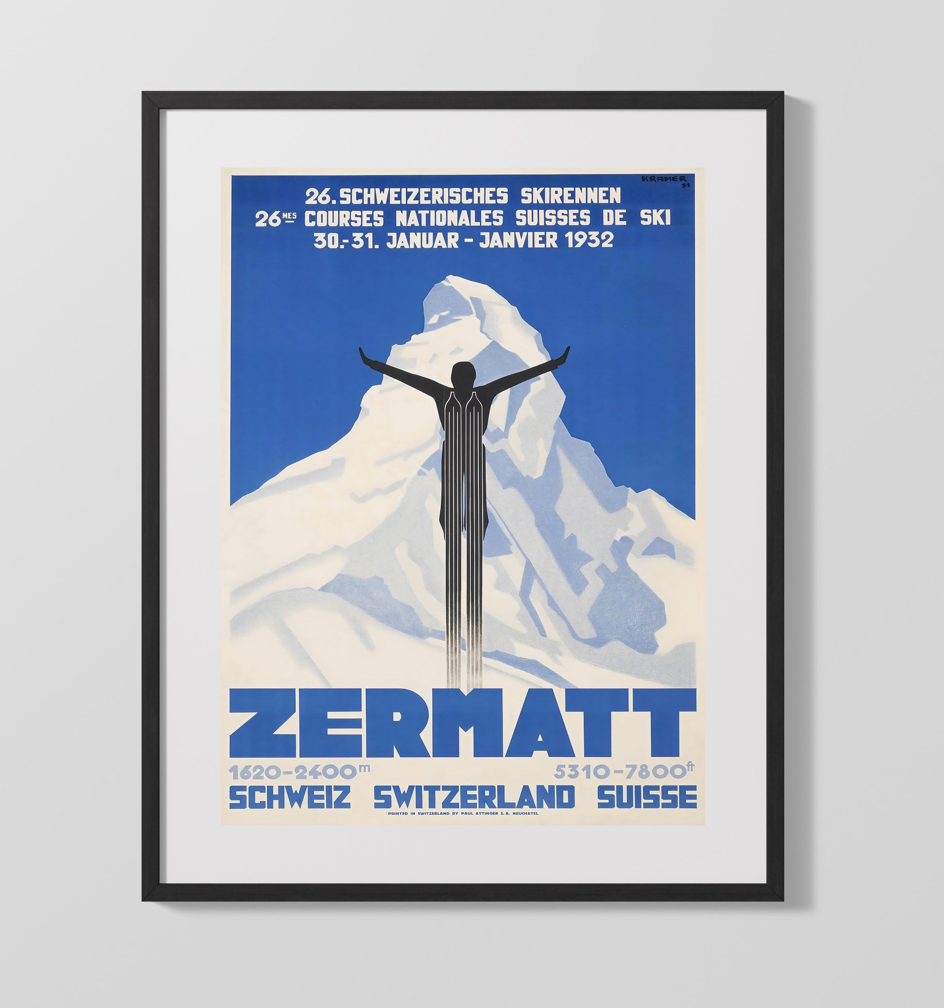 Zermatt Ski Races Vintage Travel Print 16x20 Gallery Frame travel wall art print