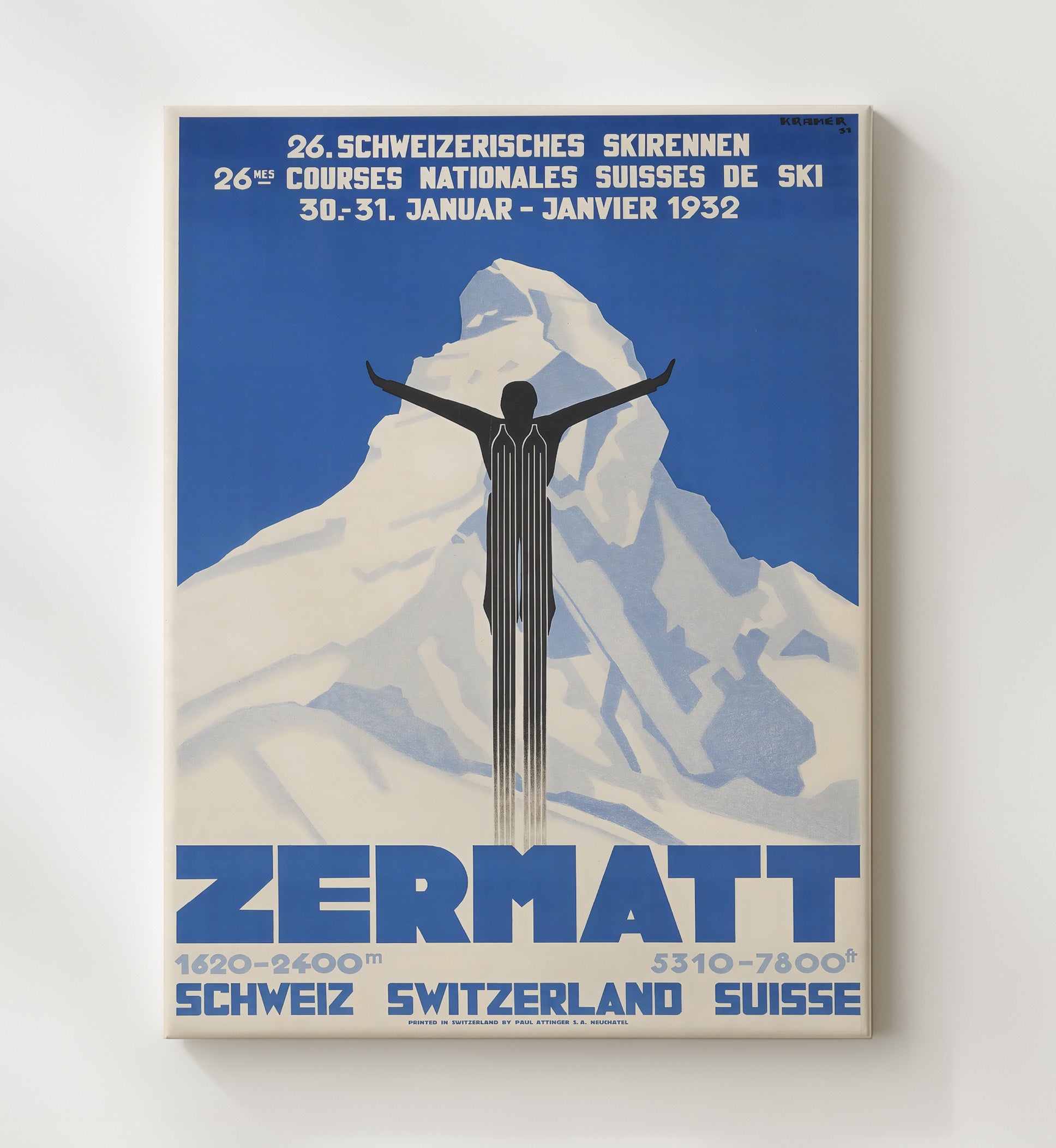 Zermatt Ski Races Vintage Travel Print 20x24 Canvas travel wall art print