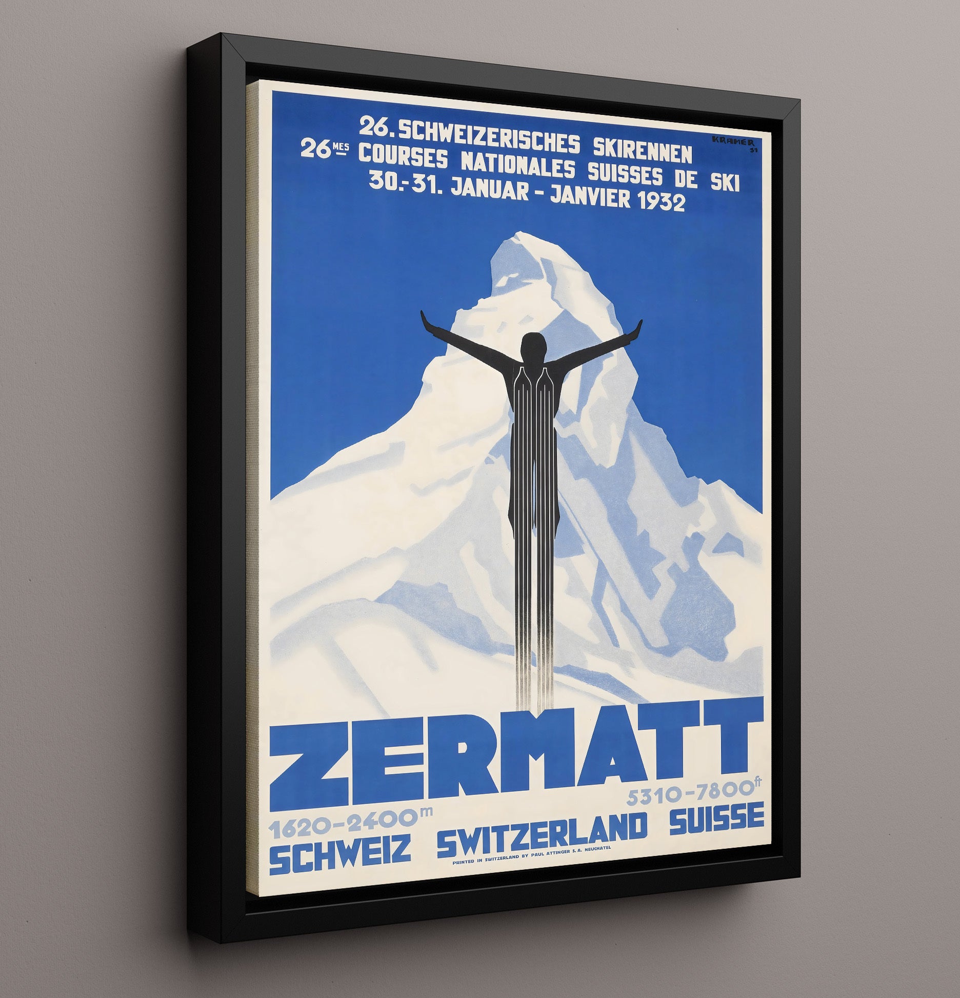 Zermatt Ski Races Vintage Travel Print 16x20 Framed Canvas travel wall art print