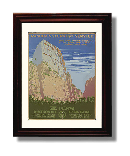 Zion National Park Ranger Naturalist Service 1938 travel poster wall art 8x10 Canvas