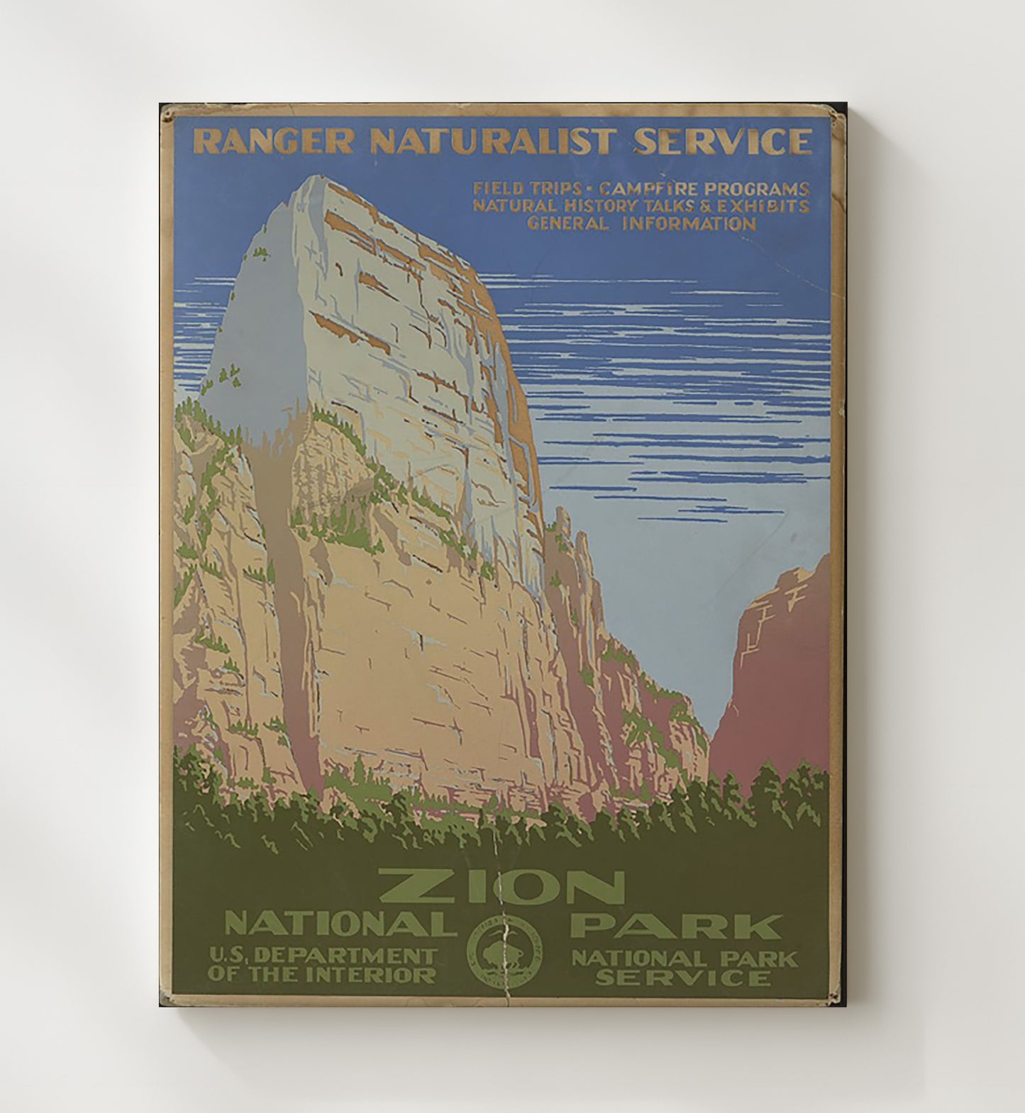 Zion National Park Ranger Naturalist Service 1938 Vintage Travel Print 20x24 Canvas travel wall art print