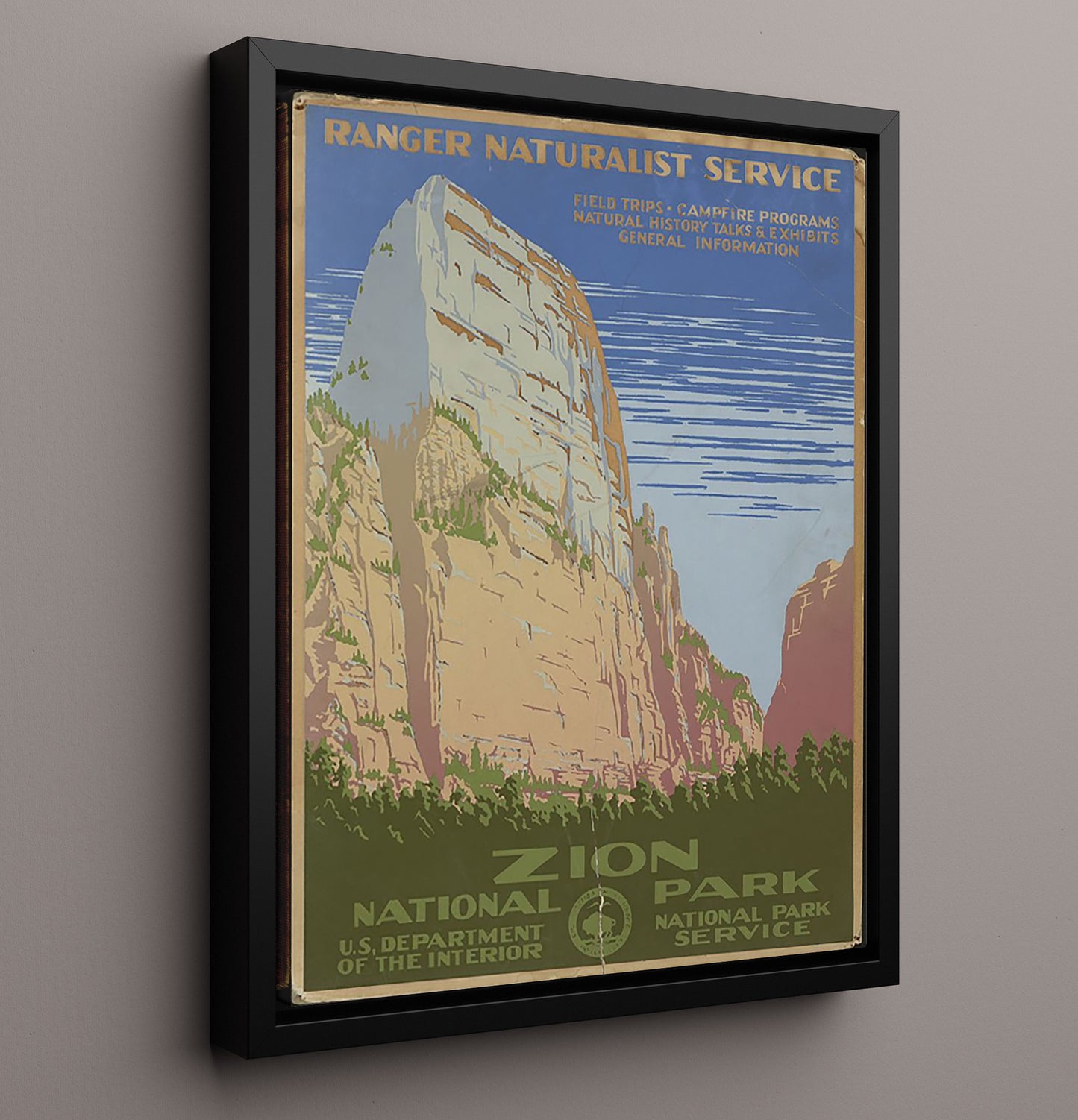Zion National Park Ranger Naturalist Service 1938 Vintage Travel Print 16x20 Framed Canvas travel wall art print
