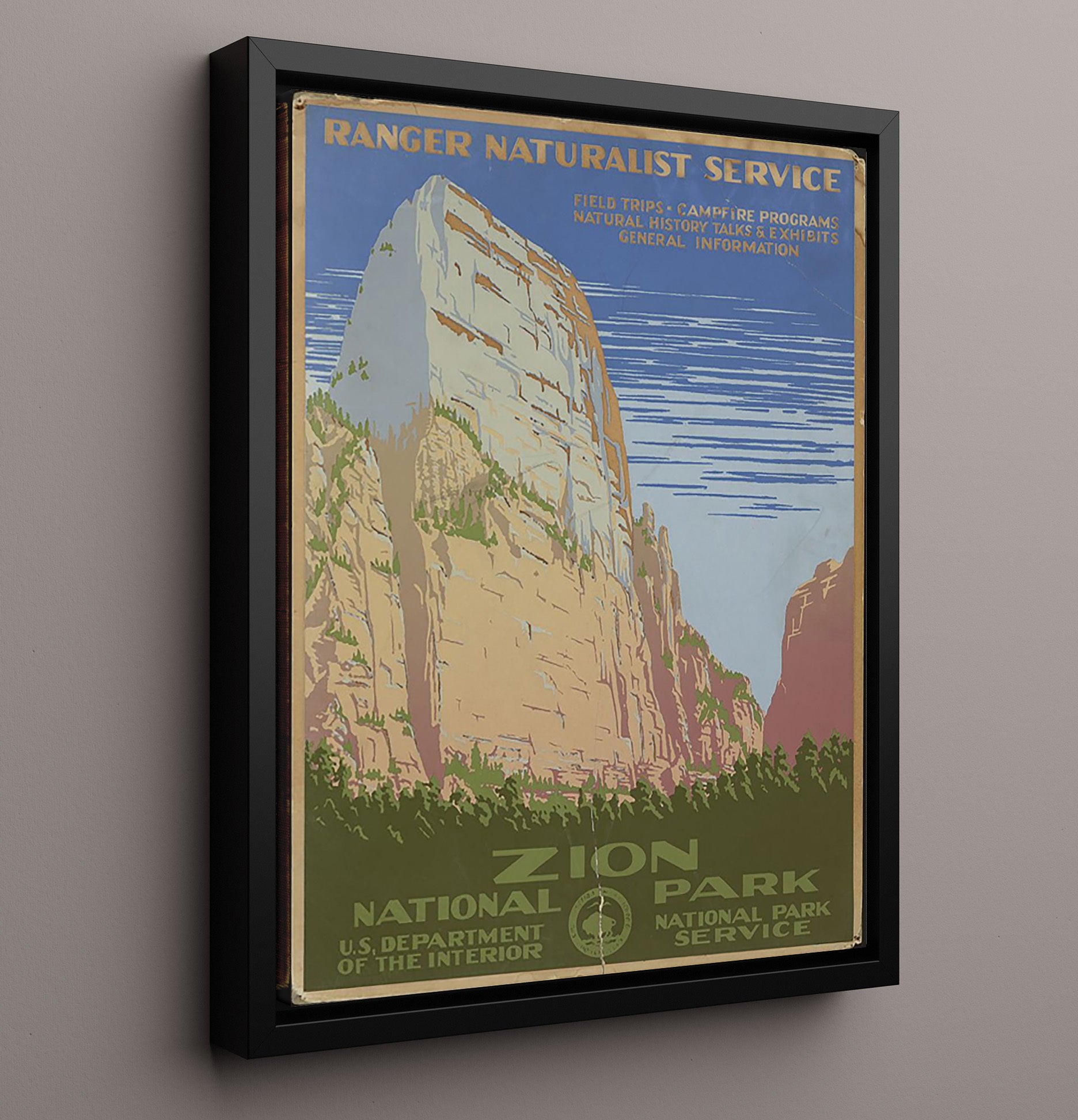 Zion National Park Ranger Naturalist Service 1938 Vintage Travel Print 16x20 Framed Canvas travel wall art print