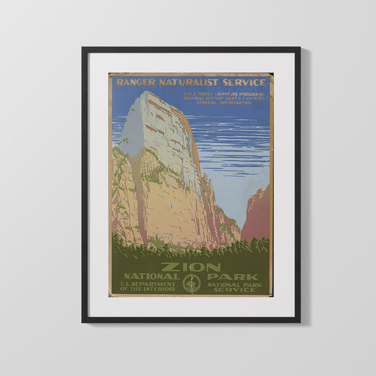 Classic Travel Poster - Zion National Park - Ranger Naturalist Service 1938