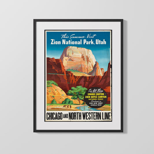 Classic Travel Poster - Zion National Park - Sandstone Cliffs and River