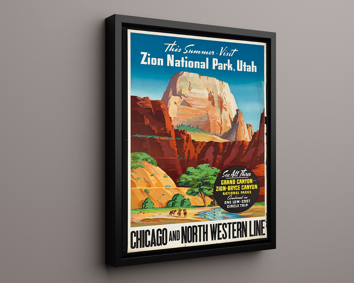 Classic Travel Poster - Zion National Park - Sandstone Cliffs and River