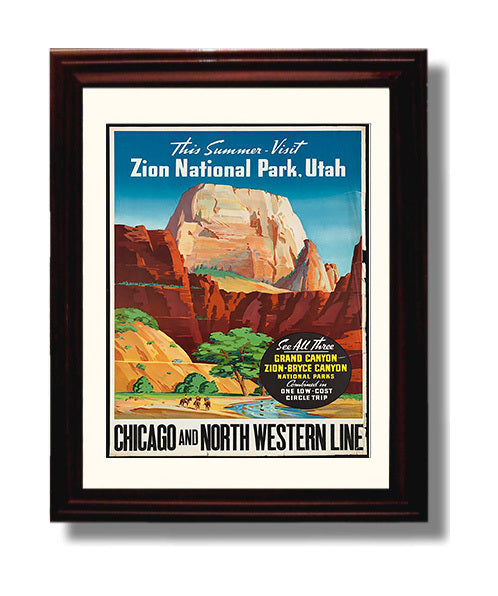 Classic Travel Poster - Zion National Park - Sandstone Cliffs and River