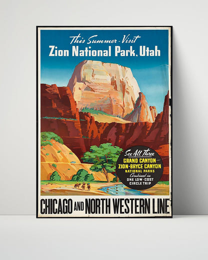 Classic Travel Unframed Poster -  Zion National Park - Sandstone Cliffs and River