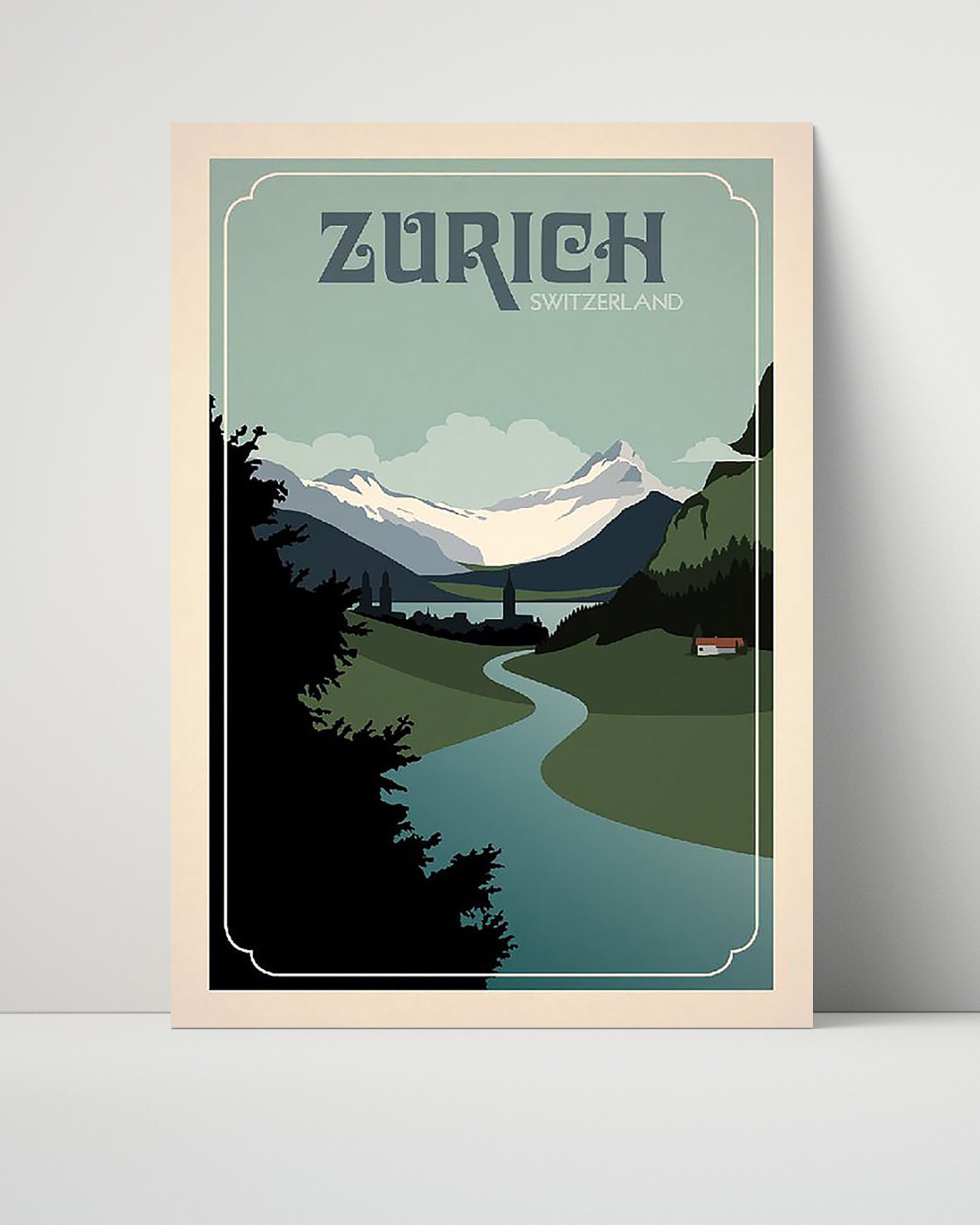 Zurich Alps River Vintage Travel Print 16x20 Unframed Print travel wall art print