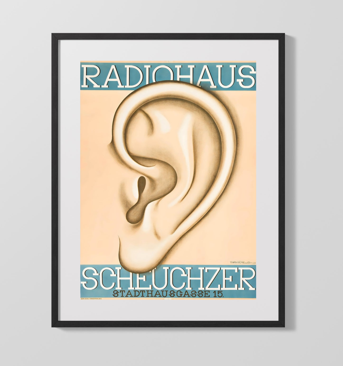 Zurich Radiohaus Scheuchzer Vintage Travel Print 16x20 Gallery Frame travel wall art print