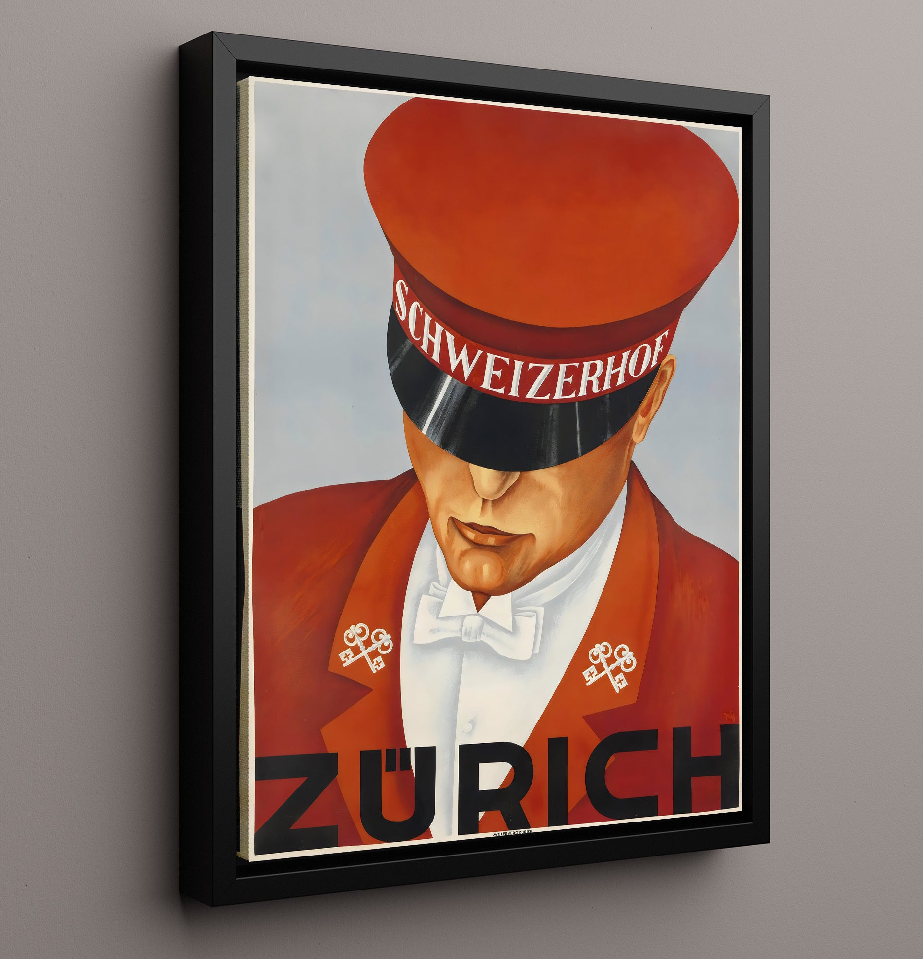 Zurich Schweizerhof Vintage Travel Print 16x20 Framed Canvas travel wall art print