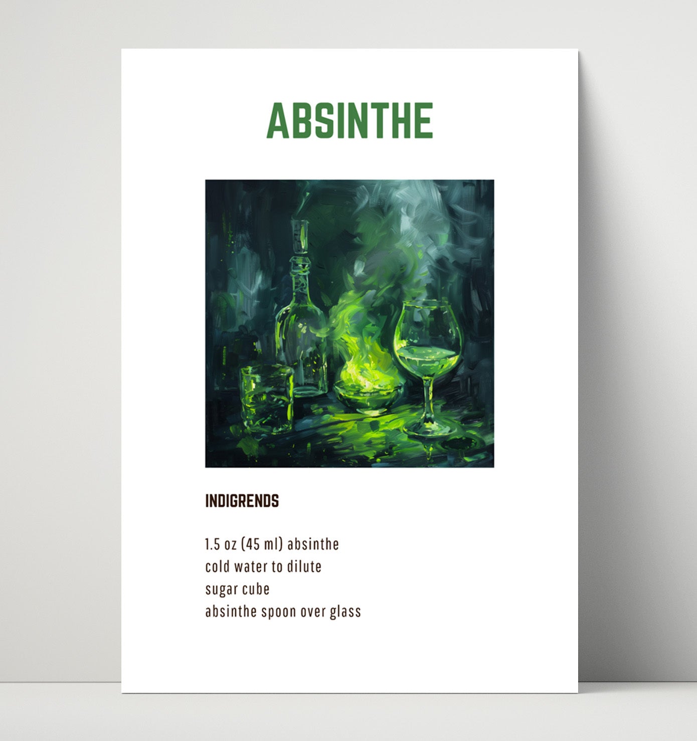 Absinthe 16x20 Unframed Print cocktail recipe wall art print – Cocktail Recipies decor