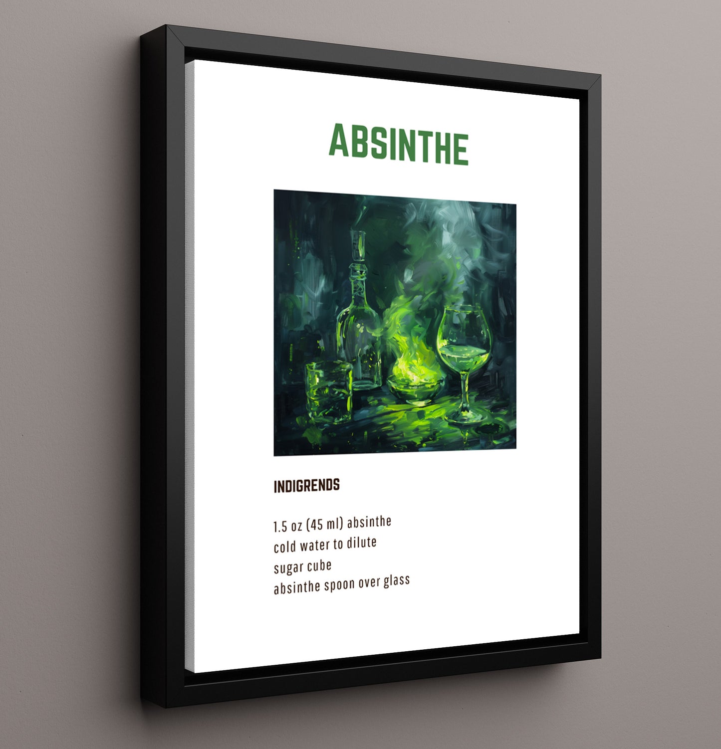 Absinthe 16x20 Framed Canvas cocktail recipe wall art print – Cocktail Recipies decor