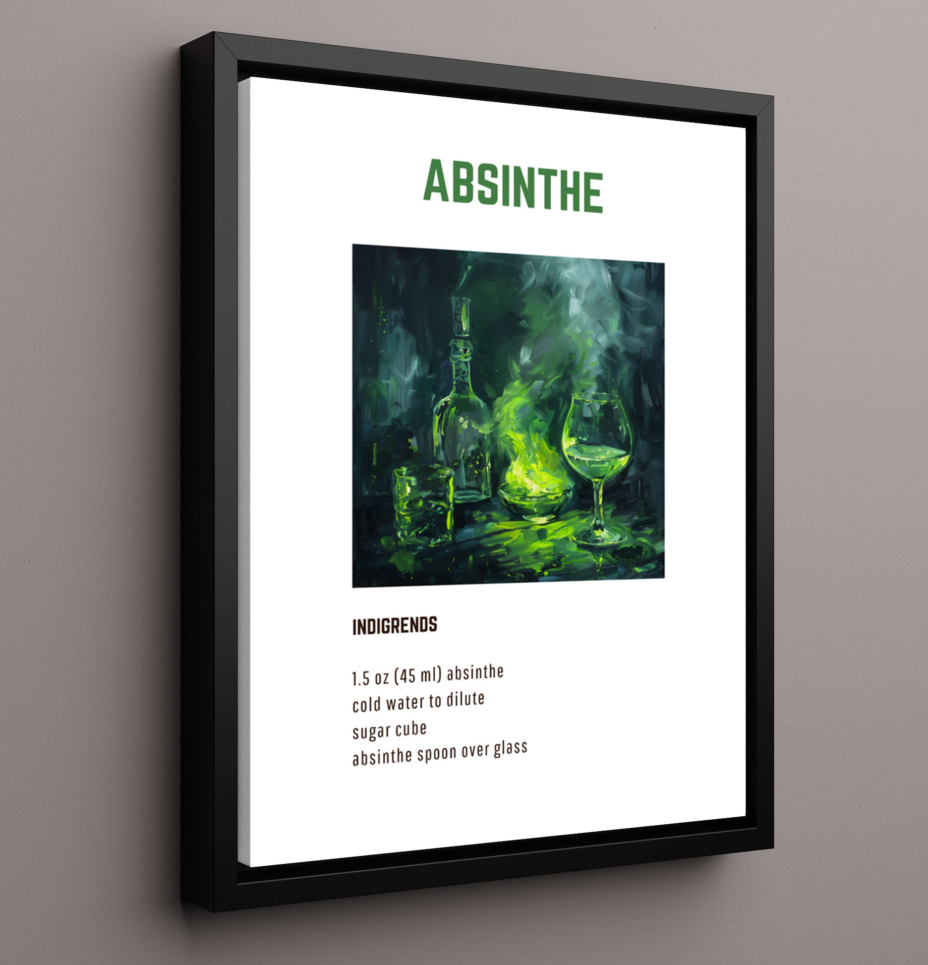 Absinthe 16x20 Framed Canvas cocktail recipe wall art print – Cocktail Recipies decor