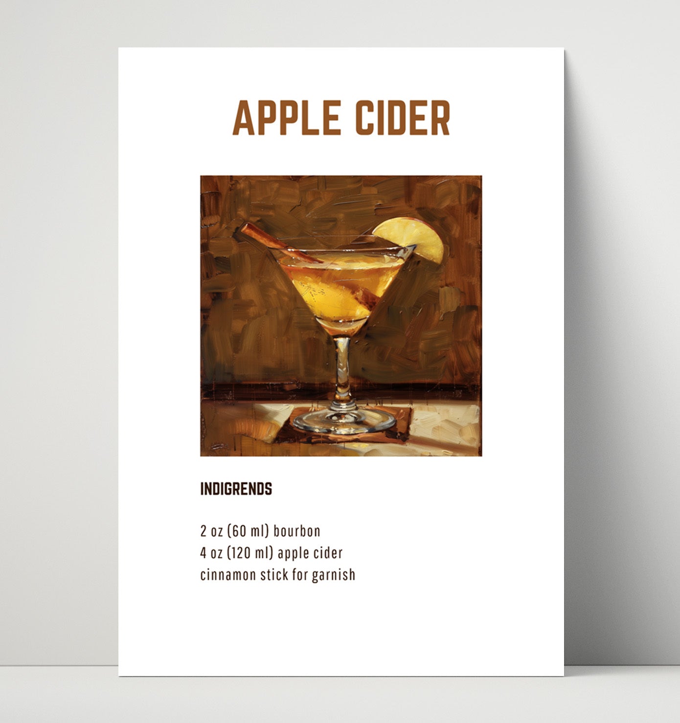 Apple Cider 16x20 Unframed Print cocktail recipe wall art print – Cocktail Recipies decor