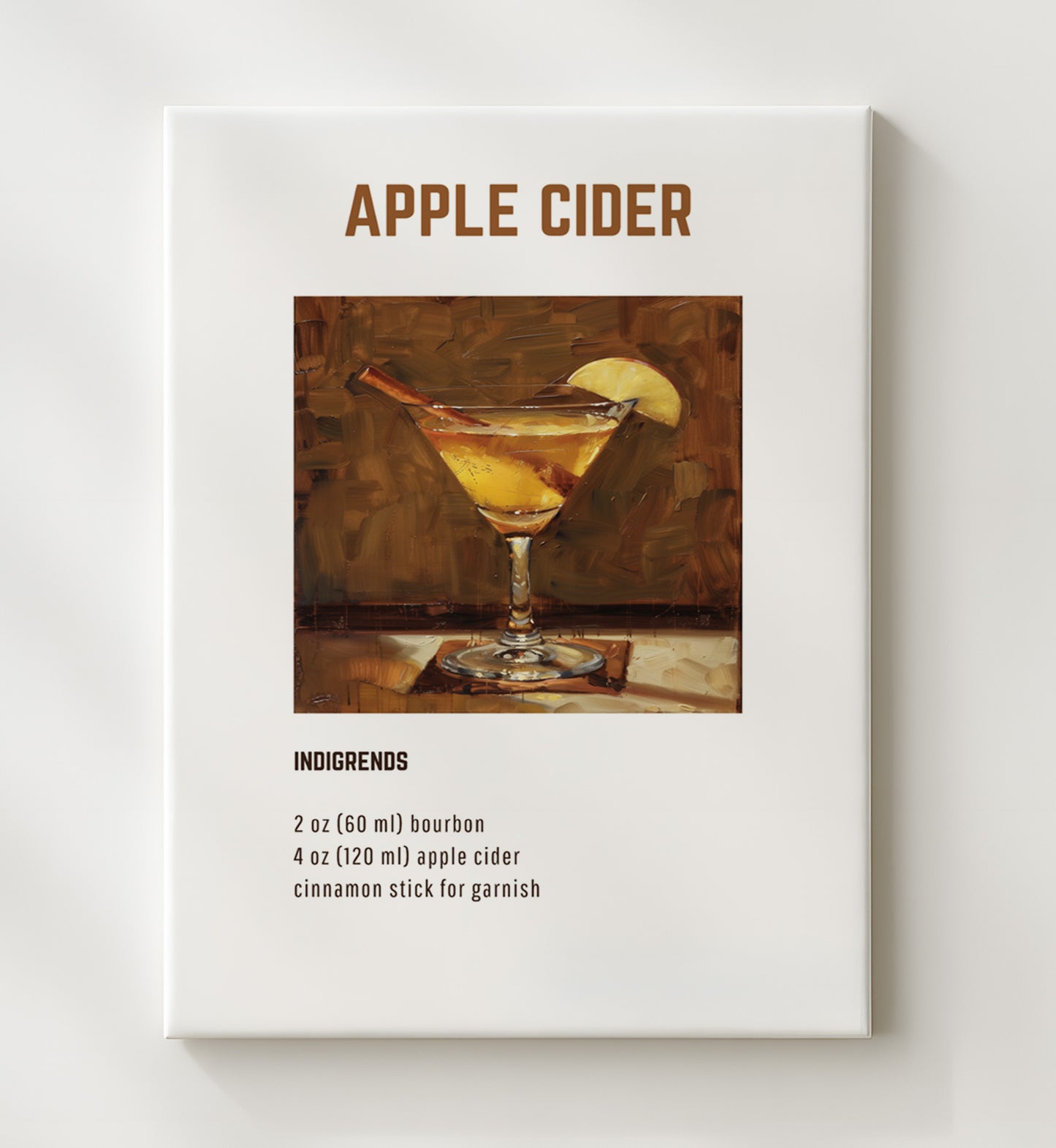 Apple Cider 20x24 Canvas cocktail recipe wall art print – Cocktail Recipies decor