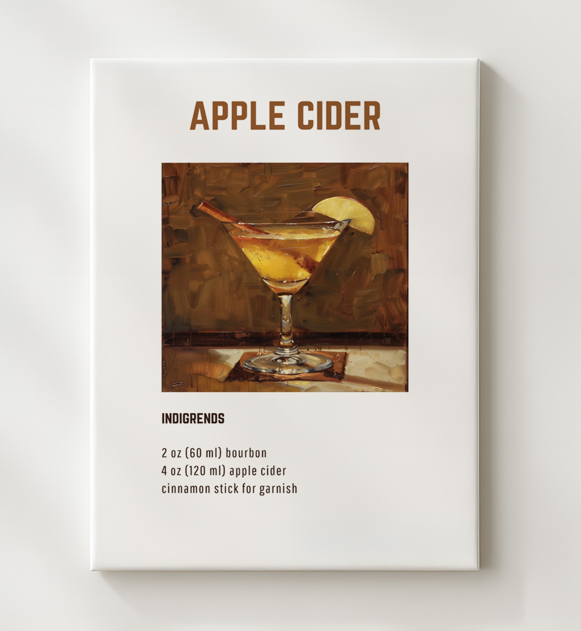 Apple Cider 20x24 Canvas cocktail recipe wall art print – Cocktail Recipies decor