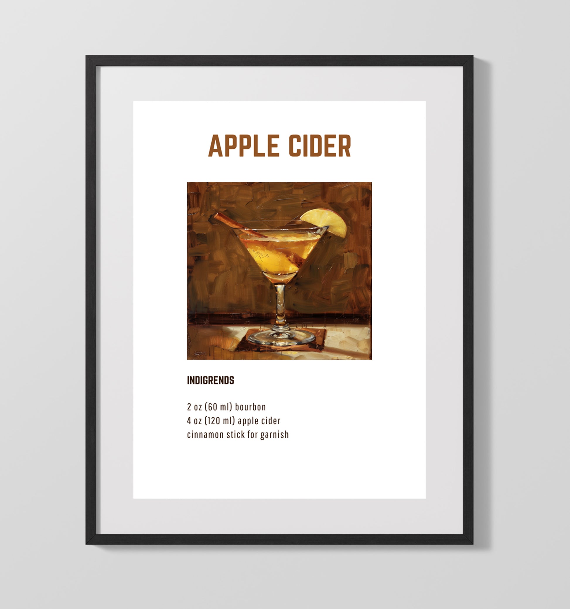 Apple Cider 16x20 Gallery Frame cocktail recipe wall art print – Cocktail Recipies decor