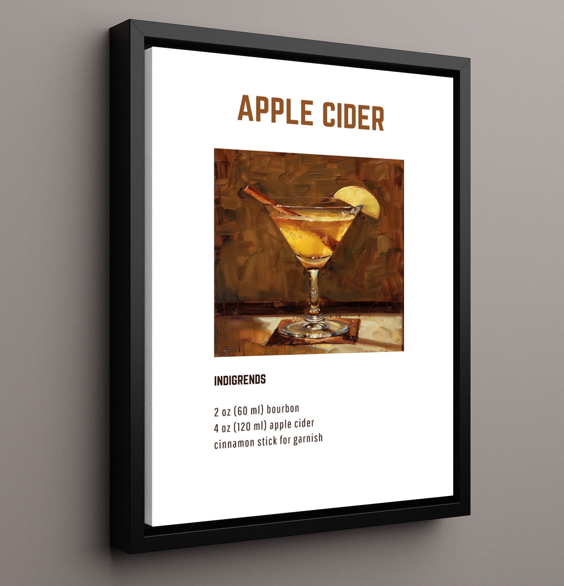 Apple Cider 16x20 Framed Canvas cocktail recipe wall art print – Cocktail Recipies decor