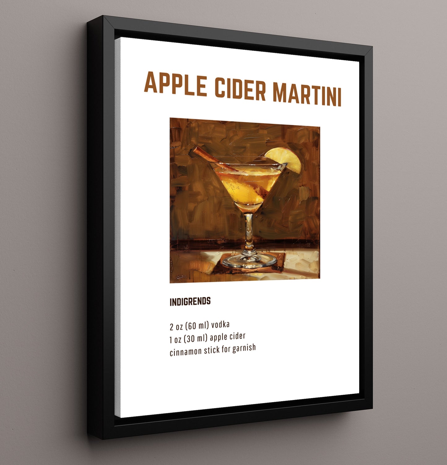 Apple Cider Martini 16x20 Framed Canvas cocktail recipe wall art print – Cocktail Recipies decor