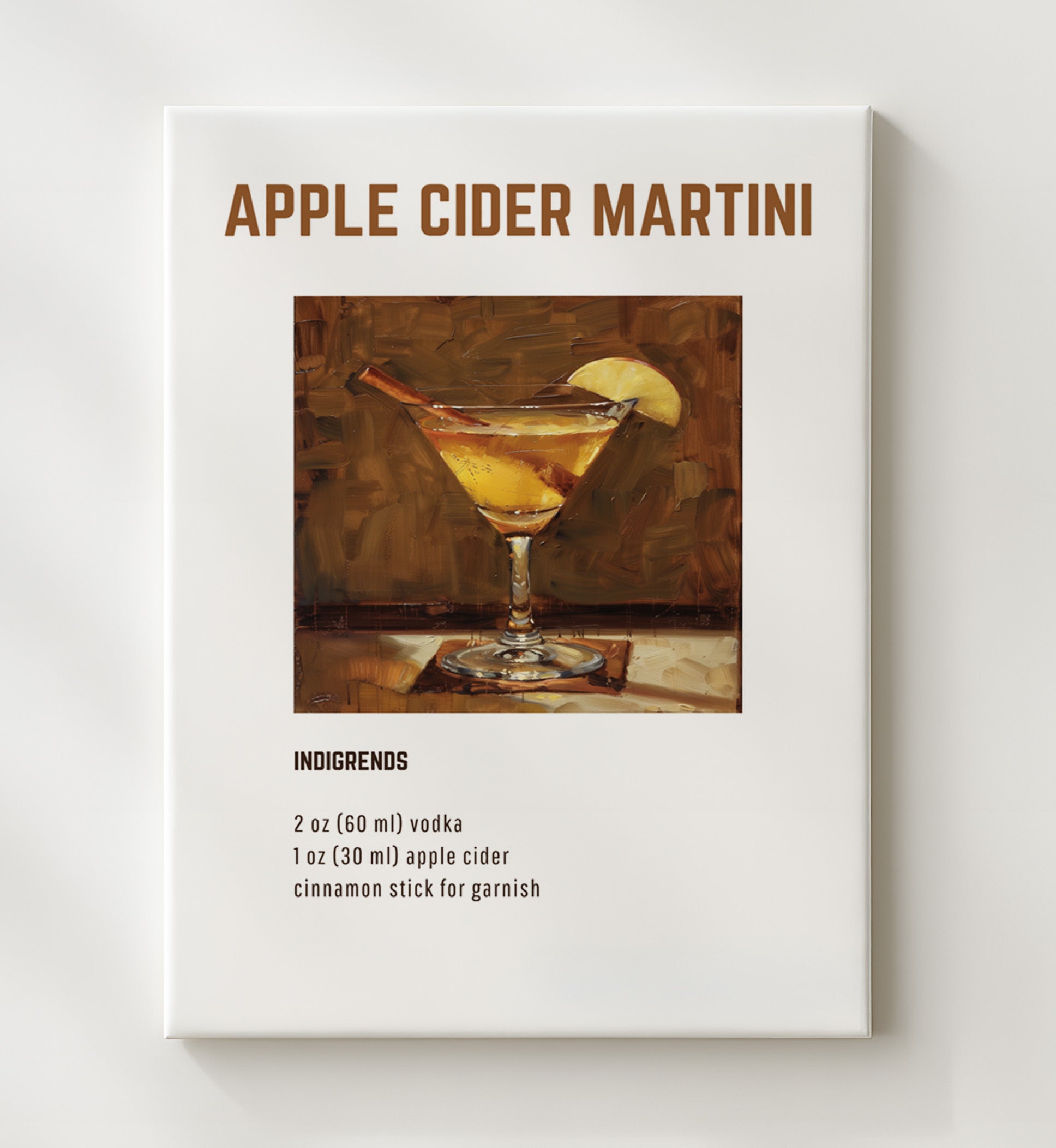 Apple Cider Martini 20x24 Canvas cocktail recipe wall art print – Cocktail Recipies decor