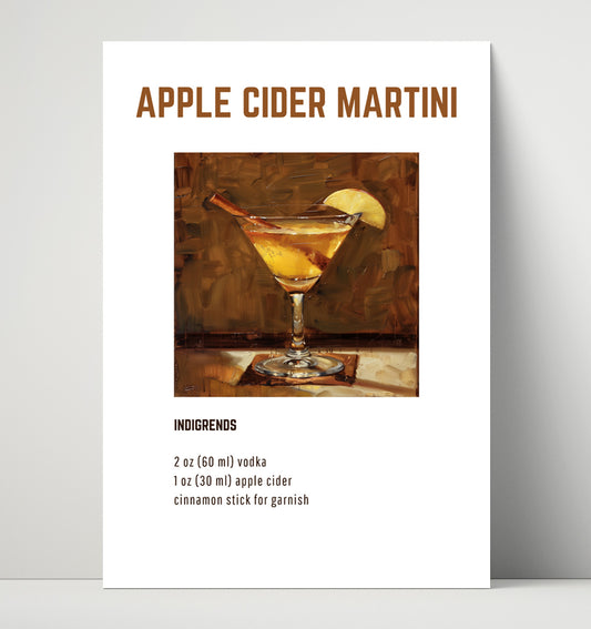 Apple Cider Martini - Spiced Autumn Apple Cocktail - 16x20 Unframed Print
