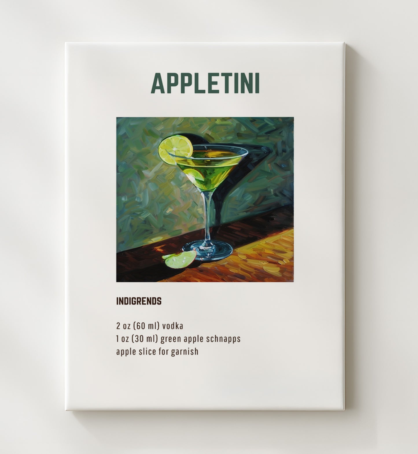 Appletini 20x24 Canvas cocktail recipe wall art print – Cocktail Recipies decor