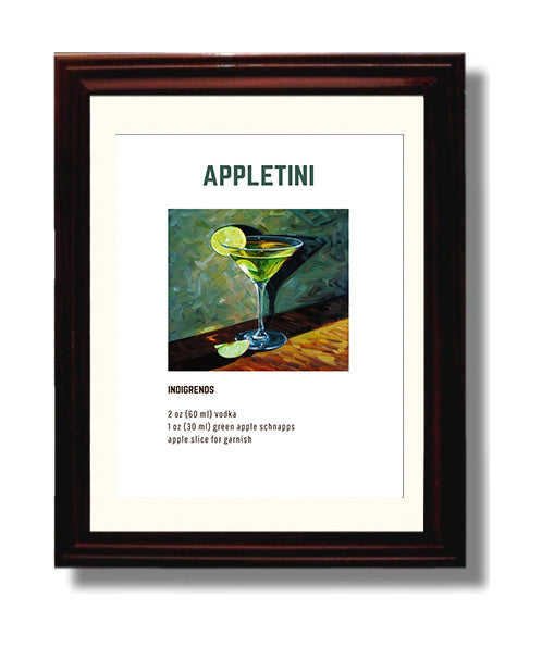 Appletini 8x10 Beveled Frame cocktail recipe wall art print – Cocktail Recipies decor