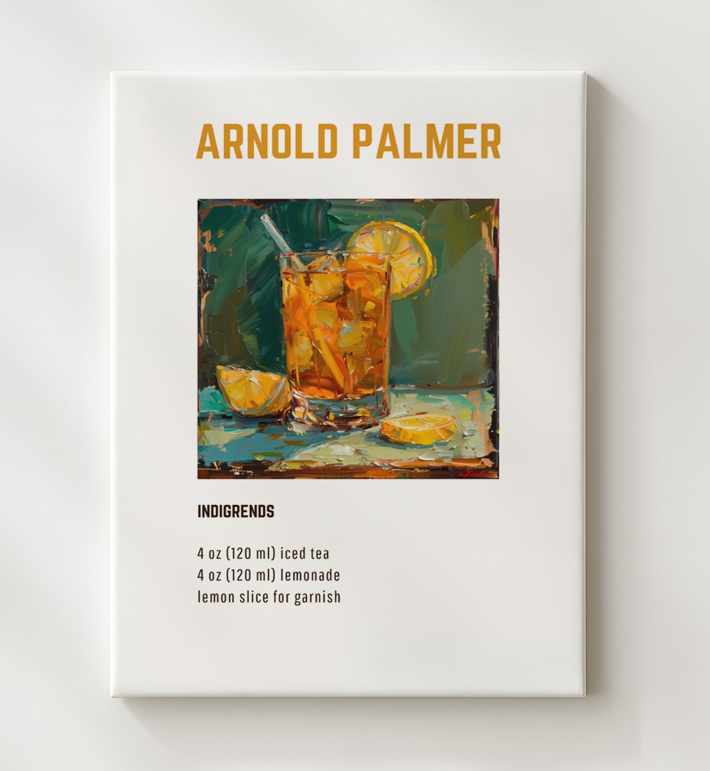 Arnold Palmer 20x24 Canvas cocktail recipe wall art print – Cocktail Recipies decor