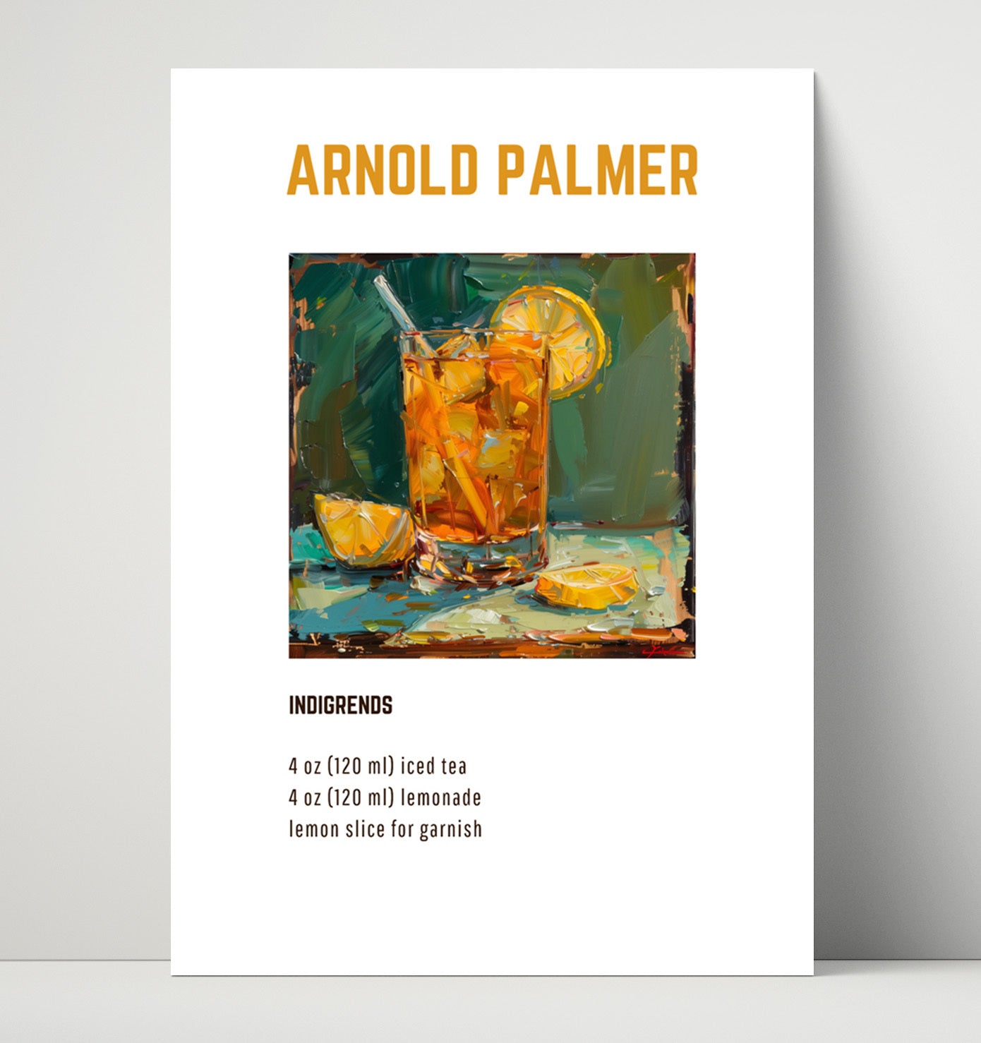 Arnold Palmer 16x20 Unframed Print cocktail recipe wall art print – Cocktail Recipies decor