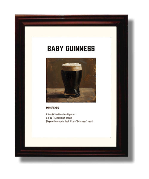 Baby Guinness 8x10 Beveled Frame cocktail recipe wall art print – Cocktail Recipies decor