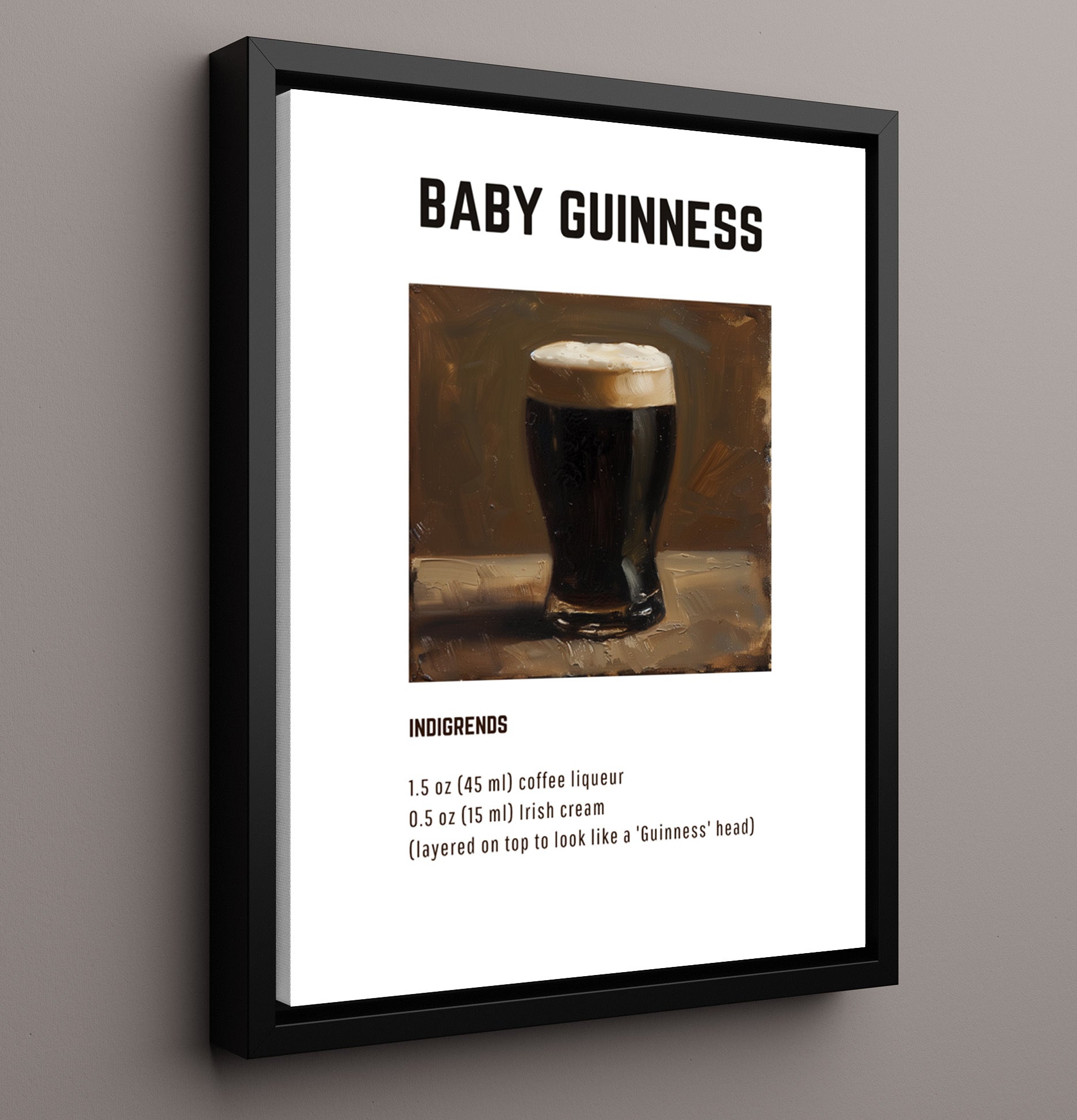 Baby Guinness 16x20 Framed Canvas cocktail recipe wall art print – Cocktail Recipies decor