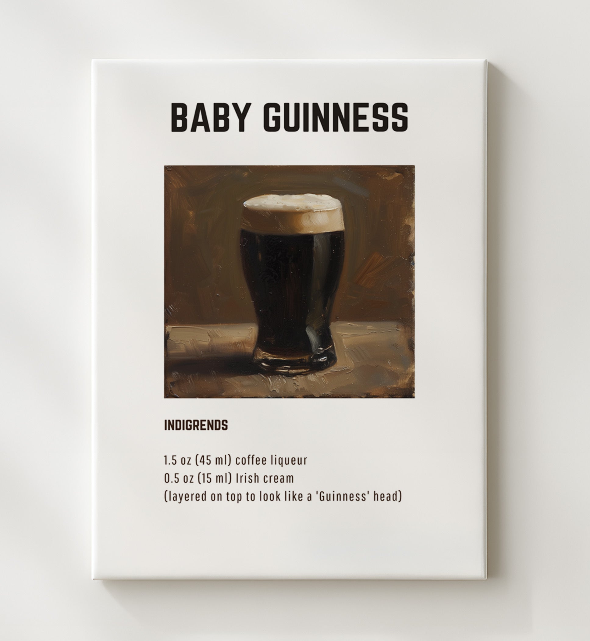 Baby Guinness 20x24 Canvas cocktail recipe wall art print – Cocktail Recipies decor