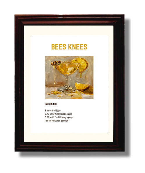 Bees Knees 8x10 Beveled Frame cocktail recipe wall art print – Cocktail Recipies decor