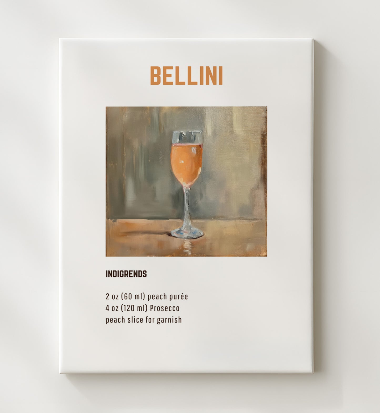 Bellini 20x24 Canvas cocktail recipe wall art print – Cocktail Recipies decor