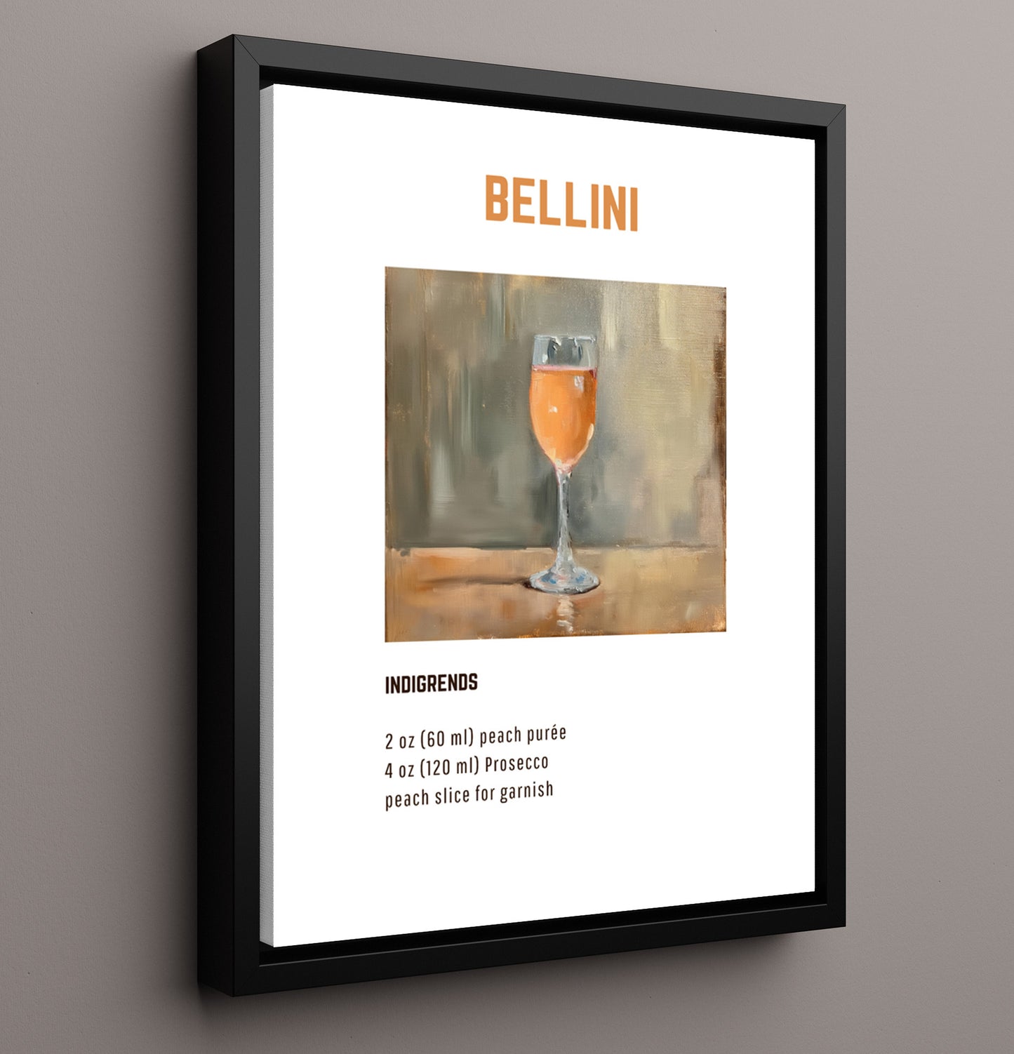 Bellini 16x20 Framed Canvas cocktail recipe wall art print – Cocktail Recipies decor