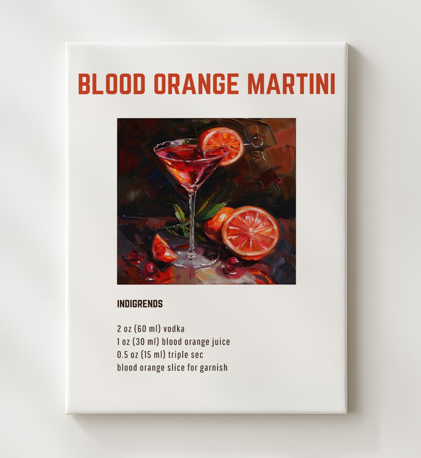 Blood Orange Martini 20x24 Canvas cocktail recipe wall art print – Cocktail Recipies decor