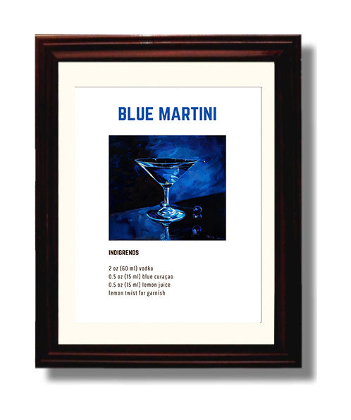 Blue Martini 8x10 Beveled Frame cocktail recipe wall art print – Cocktail Recipies decor