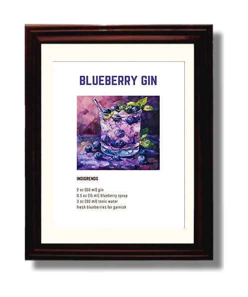 Blueberry Gin 8x10 Beveled Frame cocktail recipe wall art print – Cocktail Recipies decor