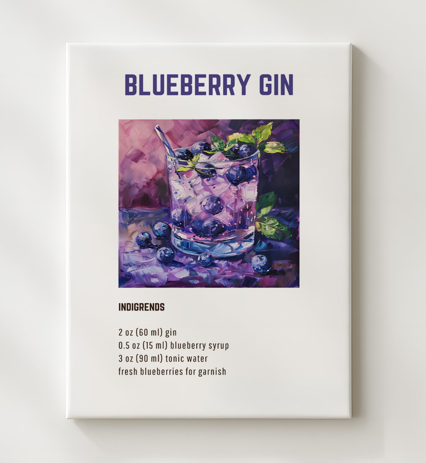 Blueberry Gin 20x24 Canvas cocktail recipe wall art print – Cocktail Recipies decor